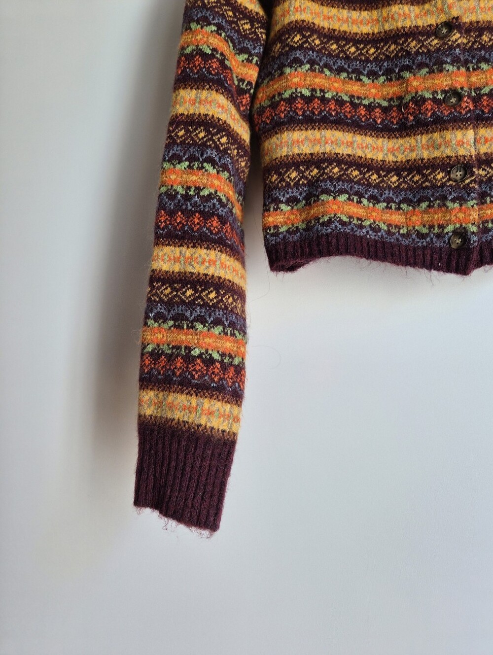 Zara Fair Isle Cropped Wool Blend Cardigan Sweater Size L Whimsigoth Boho Retro - Picture 3 of 13